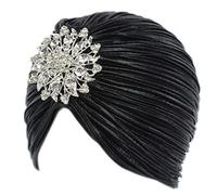EORUBE Chapeau Turban Vintage avec Broche Cristal Plume Turban Headwraps pour 1920s Gatsby Costume Cocktail Party (Noir)