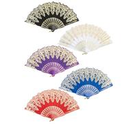 EOSAU Éventail pliant espagnol vintage vintage 5 pièces avec cadre en plastique pour mariage, danse, fête (5 pièces de couleurs mélangées)