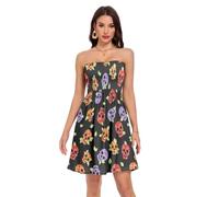 EOSDT Jupe évasée noire à fleurs squelettes taille empire pour w nd escapade, Fleurs Squelettes Noir, Taille S
