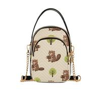 EOSDT Mignon dessin animé castors arbres beige épaule unique sac à main femme motif chaîne portefeuille téléphone portable sac à main matelassé designer sac à bandoulière