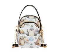 EOSDT Sac à main à bandoulière matelassé avec sangle en chaîne pour femme, sac à main pour téléphone, joli sac à bandoulière à fermeture éclair, sac melon mignon, dessin animé, sceaux beiges