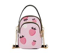 EOSDT Sac à main à bandoulière matelassé avec sangle en chaîne pour femme, sac à main pour téléphone, sac à main mignon à fermeture éclair, sac à bandoulière pour femme, dessin animé, fraises, blanc
