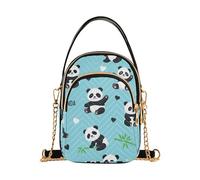 EOSDT Sac à main à bandoulière matelassé pour téléphone portable, sac à main décoratif avec fermeture éclair, cartable mignon dessin animé pandas bleu