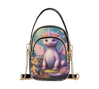 EOSDT Sac à main à bandoulière motif dragon rose licorne pour femme chaîne portefeuille téléphone portable sac à main imprimé floral fermeture éclair pour dame, cartable, 15 cm × 21,1 cm × 7,9 cm