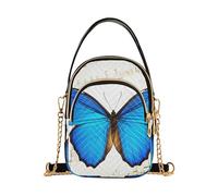 EOSDT Sac à main à bandoulière rétro avec motif papillon bleu et notes de musique, 15 x 21 x 7,9 cm