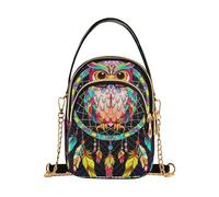 EOSDT Sac à main à une épaule pour femme, attrape-rêves, hibou, galaxie, sac à main matelassé pour téléphone, petit sac à main à chaîne, joli sac à bandoulière à fermeture éclair, 15 cm × 21,1 cm ×