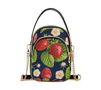 EOSDT Sac à main matelassé à bandoulière motif fraises rose floral pour femme - Sac à main matelassé pour téléphone - Petit sac à main à chaîne mignon pour femme