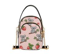 EOSDT Sac à main pour femme avec bandoulière imprimée pour téléphone portable, sac à main matelassé pour femme, cartable à bandoulière mignon koalas fraises rose