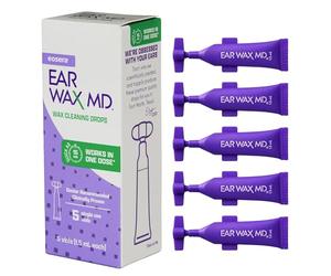 eosera® Ear Wax MD® Lot de 5 flacons de cire nettoyante à usage unique | Action rapide | Décompose et dissout la cire en un seul traitement | Cliniquement prouvé | Doux et sûr
