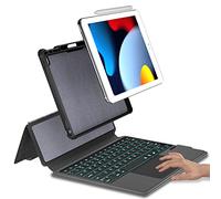 eoso Trackpad Étui avec clavier pour Apple iPad 10,2" 2021 9e, 8e et 7e générations, Air 3, Pro 10,5 à 7 pouces - Coque fine amovible avec porte-crayon - Noir