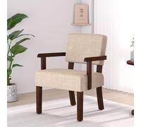 EOSVALO Ensemble de Trois Fauteuil à accoudoirs en Bois Solide, Fauteuils de Salon Moderne de Milieu de siècle, Confortable pour Salon/Bureau/étude (Lin Blanc, 1 Chaise)