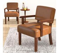 EOSVALO Ensemble de Trois Fauteuil à accoudoirs en Bois Solide, Fauteuils de Salon Moderne de Milieu de siècle, Confortable pour Salon/Bureau/étude (Marron Cuir, 2 Chaises et 1 Table)