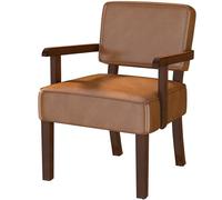 EOSVALO Ensemble de Trois Fauteuil à accoudoirs en Bois Solide, Fauteuils de Salon Moderne de Milieu de siècle, Confortable pour Salon/Bureau/étude (Marron Cuir, 1 Chaise)