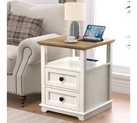 EOSVALO Table d'appoint avec Station de Charge USB C Rapide, Table d'appoint pour canapé de 45,7 cm de Large avec 2 tiroirs, Grand Meuble de Rangement en Bois Rustique carré pour Salon (Blanc)