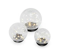 Eotec 102088 Lot de 3 boules lumineuses solaires « Golden Balls » - Lumière blanche et chaude agréable - Effet verre cassé - Tailles : 10, 12 et 15 cm - Lampe solaire de jardin esotec 102088