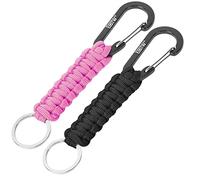 EOTW Porte-clés Paracord - Mousqueton - Anneau en D - Pour moto, voiture, camping, randonnée, hommes, femmes, enfants (1 noir et 1 rose)
