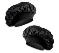 EOUIAV 2pcs Bonnet de Nuit en Satin, Protection Cheveux Longs Bouclés, Noir