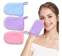 EOUIAV 3 Pièces Gants demaquillage Visage Lavable Microfibre, Nettoyant Visage Gants, lingette demaquillante Doux, Serviette épais irritants, pour Peaux Sèches et Sensibles