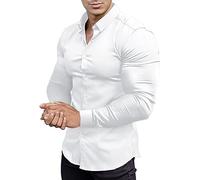 EOUOSS Chemise moulante à manches longues pour hommes, coupe ajustée extensible, style décontracté sportif., blanc, Taille 3XL