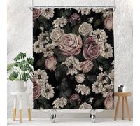 EOVDSFW Black Floral Shower Curtain for Bathroom Set Dark Rose Blossom Flower Boho Victorian Spring Wildflower Woman Vintage Plant Bath 60 x 72 inch Decorative Polyester Fabric Cloth Waterproof Decor