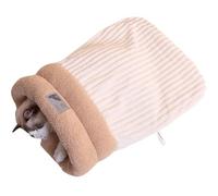 Eowduk Sac de couchage pour chat - Sac de couchage semi-fermé - Lit douillet pour animaux de compagnie jusqu'à 16 kg (M, crème)