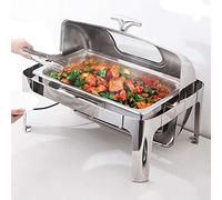 Eoweiot Chafing Dish électrique Commercial 13 L - Chauffe-Plats en Acier Inoxydable avec Couvercle en Verre pour buffets, traiteurs, fêtes et événements (1/3)