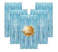 Eowppue 5 Pieces Rideau Métallique De Frange Rideaux à Franges Bleu Clair Tinsel Rideaux Pour Déco Noce Anniversaire Noël （1 * 2 M / 3.28 * 6.56 Ft）