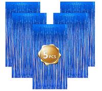 Eowppue 5 Pieces Rideau Métallique De Frange Rideaux à Franges Bleu Tinsel Rideaux Pour Déco Noce Anniversaire Noël （1 * 2 M / 3.28 * 6.56 Ft）