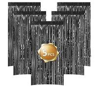 Eowppue 5 Pieces Rideau Métallique De Frange Rideaux à Franges Noir Tinsel Rideaux pour Déco Noce Anniversaire Noël （1 * 2 M / 3.28 * 6.56 Ft）