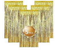 Eowppue 5 Pieces Rideau Métallique De Frange Rideaux à Franges Or Tinsel Rideaux pour Déco Noce Anniversaire Noël （1 * 2 M / 3.28 * 6.56 Ft）