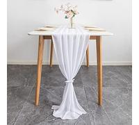 Eowppue Chemin de table en mousseline - 70 x 300 cm - Décoration de table de mariage et communion - Lavable - En mousseline transparente - Pour mariage, fête de mariée - Blanc