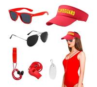 Eowppue Déguisement Adulte pour Piscine - Bob Ricard Rouge avec Lunette Piscine Adulte, Accessoires Piscine & Sifflet - Parfait pour Fêtes et Carnavals