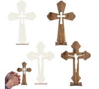 Eowppue Lot de 4 Croix en Bois pour décoration de Communion, avec Socle, idéal pour Salle à Manger, Salon, Chambre ou église, Symbole de Foi et de spiritualité, Cadeau Parfait pour la Communion