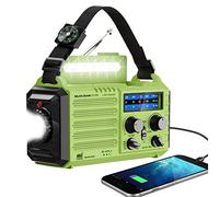 Eoxsmile Radio météo d'urgence AM/FM/SW/NOAA, panneau solaire/manivelle, 5000mAh, flashlight, lecture, USB, SOS, vert