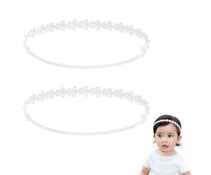 EOYVAIL Bandeaux pour bébés filles,Lot de 2 bandeaux blancs pour bébé, accessoires pour cheveux, pour photographier des enfants, jolis bandeaux, coiffes à fleurs pour filles