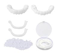 EOYVAIL Kits de réparation pour prothèses dentaires,50 g de billes de restauration blanches + 1 paire de prothèses dentaires supérieures et inférieures + 2 morceaux de bandes de gomme dentaire