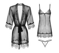 EOYVAIL Nuisettes et deshabillés,Chemise de nuit en dentelle avec dos nu pour femmes, 2 pièces