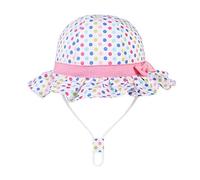 EOZY Chapeau Bob Bébé Fille Nouveau Né Coton Anti-UV Solaire Baptême Chapeau Princesse Nœud Papillon Rose Motif Pois Pliable Été (Blanc, 1-2 Ans)