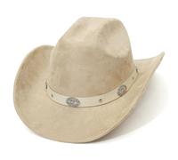 EOZY Chapeau de cowboy en daim de style occidental pour femmes et hommes, sangle de chapeau amovible, vintage, chapeau en daim, chapeau de festival, protection légère, beige, 56/58 cm