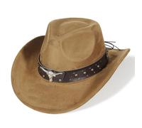 EOZY Chapeau de cowboy en daim style occidental pour homme et femme - Chapeau vintage amovible - Chapeau en daim - Chapeau country musique festival - Protection légère contre la pluie, marron, 56-58