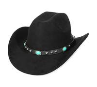 EOZY Chapeau de cowboy en daim style occidental pour homme et femme - Chapeau vintage amovible - Chapeau en daim - Chapeau country musique festival - Protection légère contre la pluie, Noir-h., 56-58