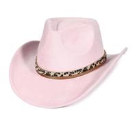 EOZY Chapeau de cowboy en daim style occidental pour homme et femme - Chapeau vintage amovible - Chapeau en daim - Chapeau country musique festival - Protection légère contre la pluie, Rose, 56-58