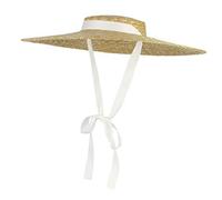 EOZY Chapeau Paille Capeline Femme Élégant Large Bord Visière Anti-Soleil Chapeau Panama Voyage Plage Vintage Anti-UV Été Outdoor (Blanc Ruban, Bord 15cm)