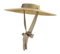 EOZY Chapeau Paille Capeline Femme Élégant Large Bord Visière Anti-Soleil Chapeau Panama Voyage Plage Vintage Anti-UV Été Outdoor (Kaki Ruban, Bord 15cm)