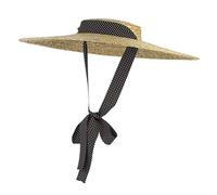 EOZY Chapeau Paille Capeline Femme Élégant Large Bord Visière Anti-Soleil Chapeau Panama Voyage Plage Vintage Anti-UV Été Outdoor (Pois Ruban, Bord 18cm)