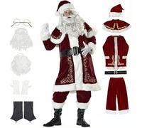 EOZY - Disfraz de Papá Noel para adultos - Conjunto de disfraz de Papá Noel - Disfraz completo - Vestido rojo de fiesta de Navidad (hombre, altura 160-165 cm)