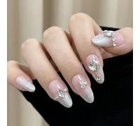 EP2OsOvale Lot de 10 faux ongles faits à la main avec effet dégradé d'œil de chat argenté et strass à cinq branches réutilisables
