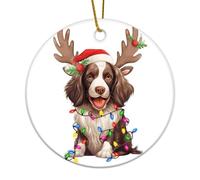 Épagneul springer anglais avec bois de Noël - Illustration de chien coloré - Cadeau souvenir rond en céramique - Souvenir amusant pour décoration de vacances