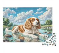 Épagneul Springer Anglais Carton Cocker Spaniel dans Un ruisseau Peu Profond Puzzle Premium pour Seniors Entraînement cérébral 52x38cm/1000 pièces