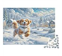 Epagneul Springer Anglais Papier recy olden Retriever Courant dans Un Village enneigé Puzzle Cadeau de Collection pour Adultes 70x50cm/1000 pièces